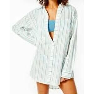 Addison Bay Women S White Stripe Naples Button Shirt Dress Beach Cover-up NEW
